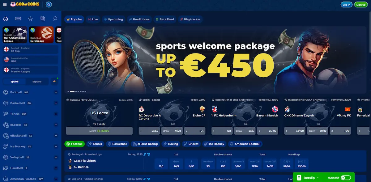 God of Coins sportsbook with AFL, NRL and esports betting markets